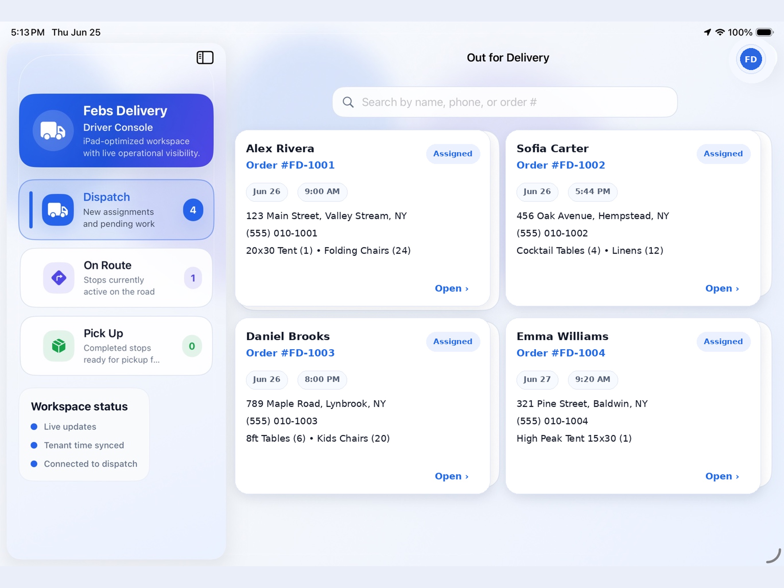 Febs Delivery dispatch on iPad